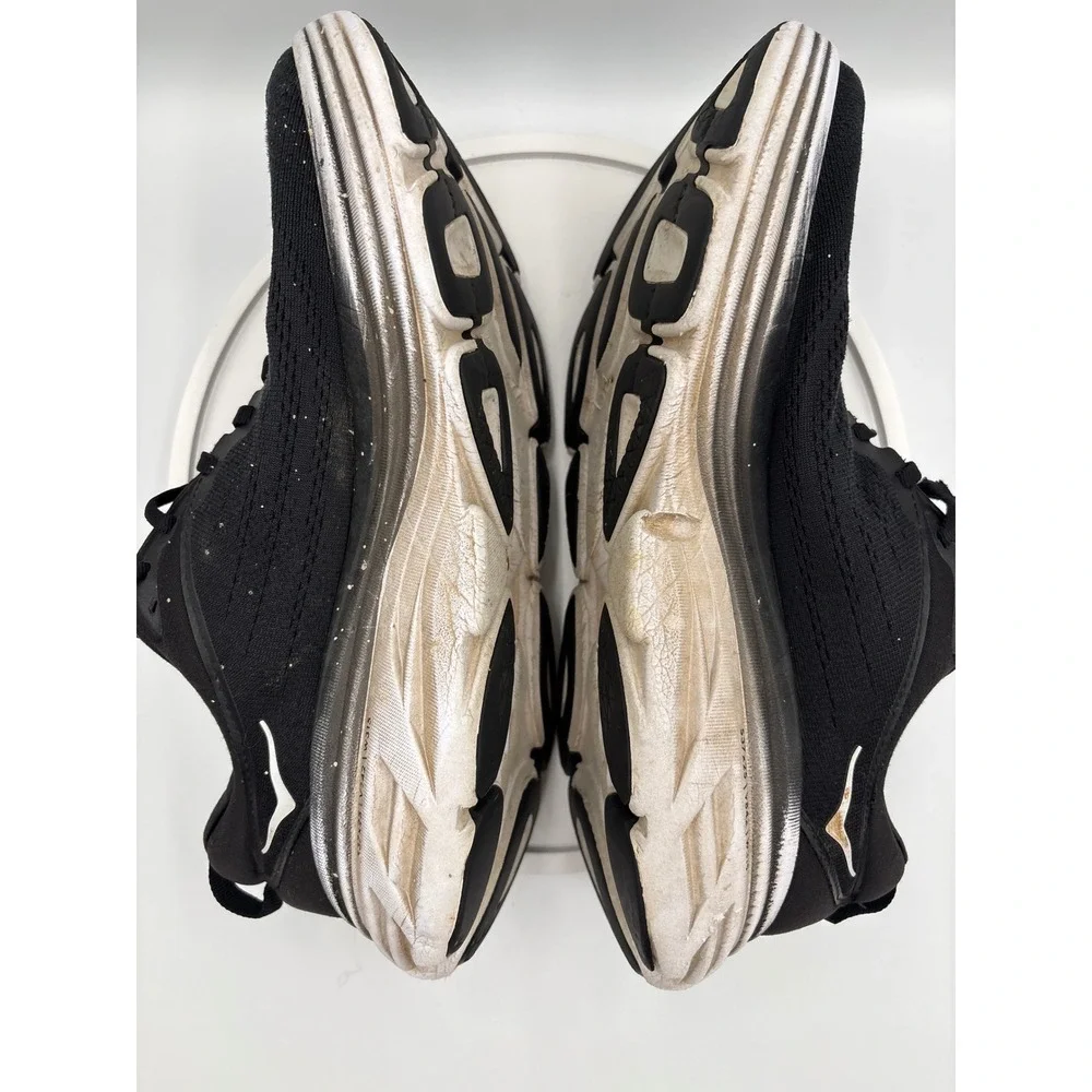 Hoka Bondi 8 Running Shoes 10.5 Black Gorpcore Max Cushion Sneakers 1123202 BWHT